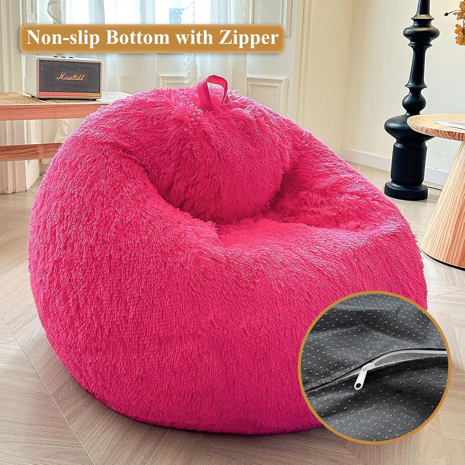 Faux Fur Comfy Bean Bag Cover(No Filler) for Living Room, Tie Dye Fluffy Stuffed Animal Storage Bean Bag Chair Cover, Furry Fuzzy Bean Bag Cover for Adults  Girls, Anti-Slip, Rainbow