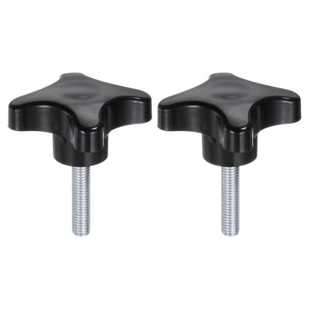 2 Pieces Star Knobs M8 x 35mm Plastic 4-Star Stud Knob Hand Tightening Clamping Screw Handle Black