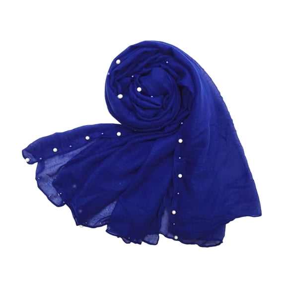 Fsgntruao Chiffon Sheer Scarf for Women Breathable Solid Color Pearl Trim Wrap Shawl Headscarf Blue,Free Size