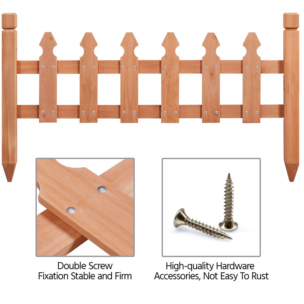 Renwick Rustic Wood Garden Picket Fence Border for Garden Decoration, Brown