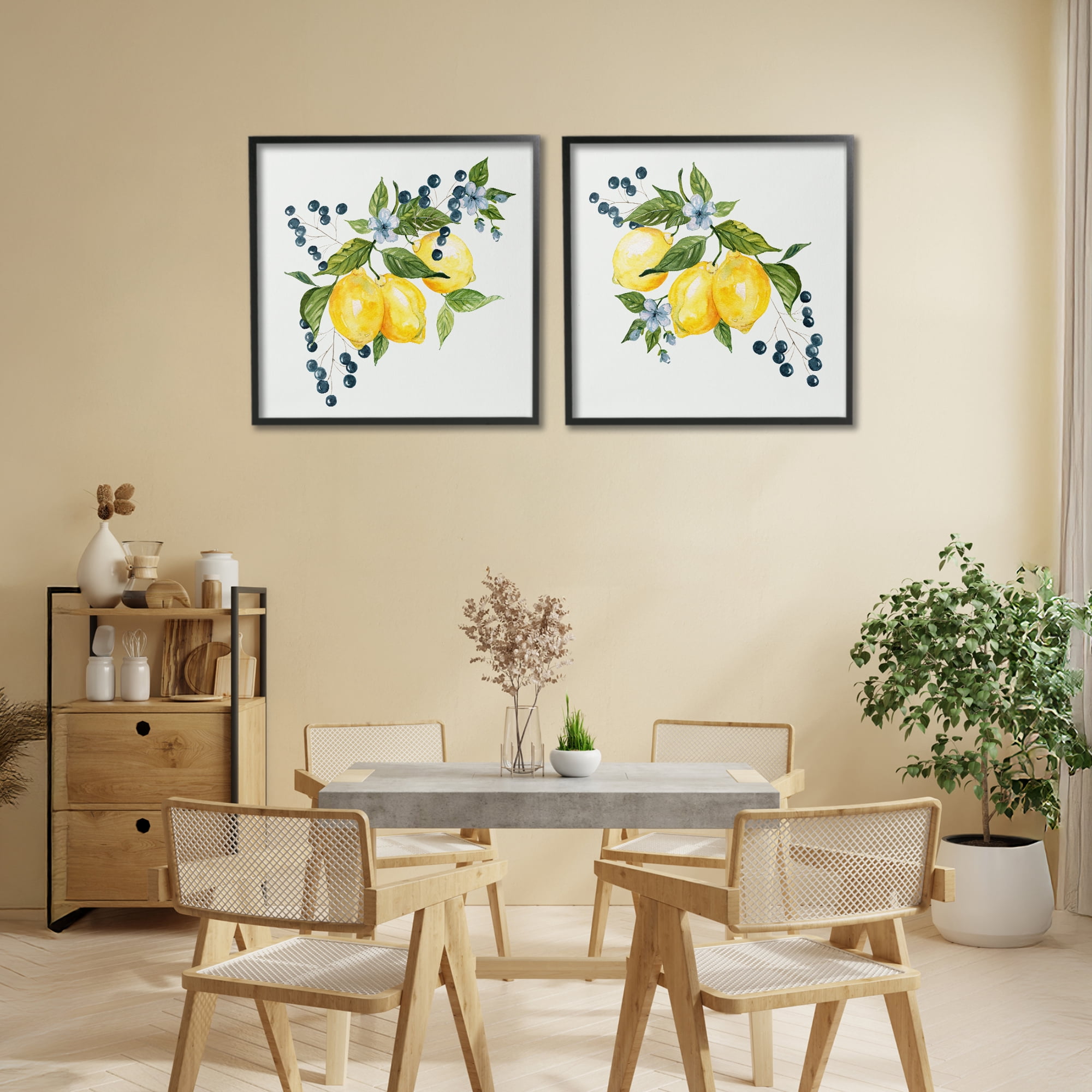 Stupell Industries Citrus & Berries Cluster 2 Piece Black Framed Giclee Art Set, design by Livi Finn