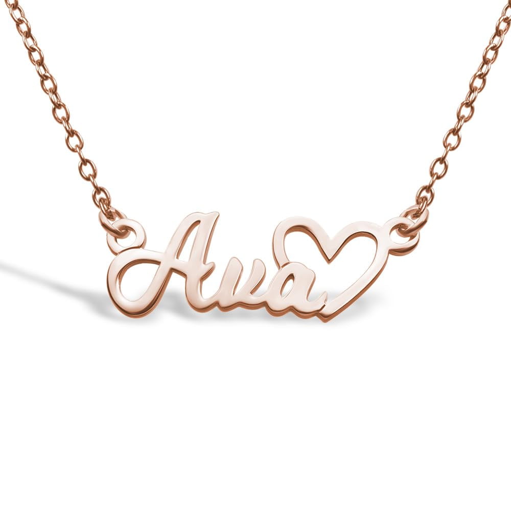 PicturesOnGold.com Personalized Script Name Necklace with Open Heart Custom Name Necklace For Women with any Name or Word - 14K Rose Gold, Chain Included