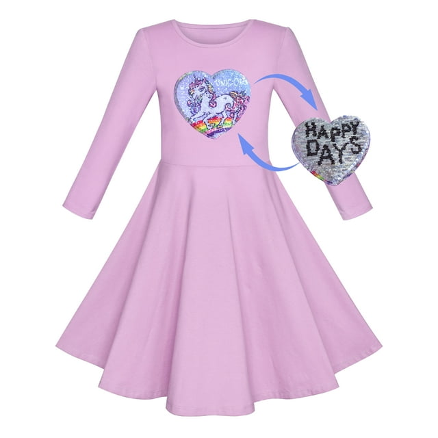 Robe Fille Coton Violet Unicorn Sequins Manches Courtes Décontractée 8 Ans