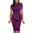 thumbnail image 1 of HSHDLDF Women Fashion Peplum Bodycon Short Sleeve Bow Club Ruffle Pencil Party Dress, 1 of 5