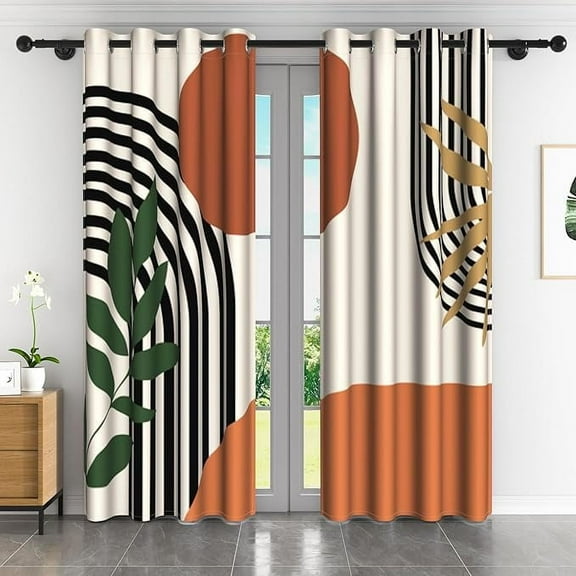 Mid Century Boho Blackout Curtains Modern Abstract Curtain For Living Room Bohemian Thermal Insulated Window Curtains Grommets Room Darkening Drapes 53"W x 96"L (Pack of 2)