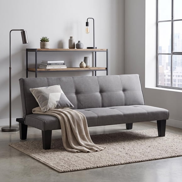 Sofá Cama Mia Individual Plegable y Reclinable Tapizado Lino gris oscuro