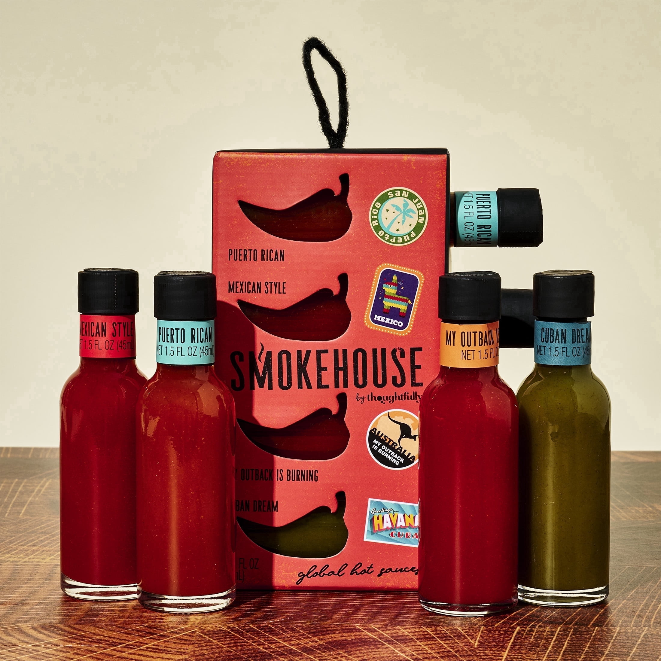 (2 pack) Smokehouse by Thoughtfully Global Hot Sauce Variety Pack, Internationally Inspired Flavors Puerto Rican Mango Habanero Mexican Style for Father's Day Gifts, Set of 4