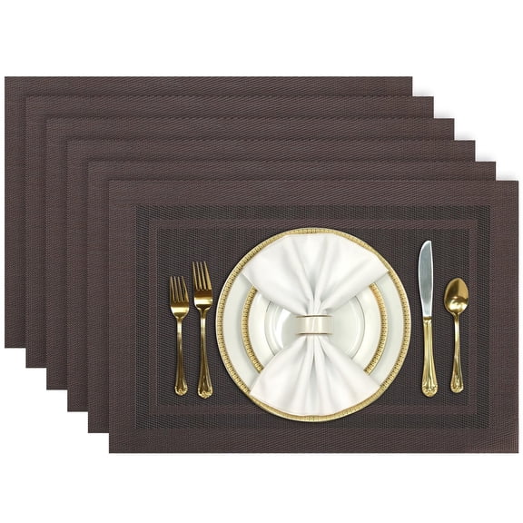 Placemats Set of 6, Heat Resistant Place Mats, Washable Durable PVC Table Mats, Woven Vinyl Plastic Placemats for Dining Table, Non-Slip Stain Resistant Kitchen Table Placemats, Easy to Clean