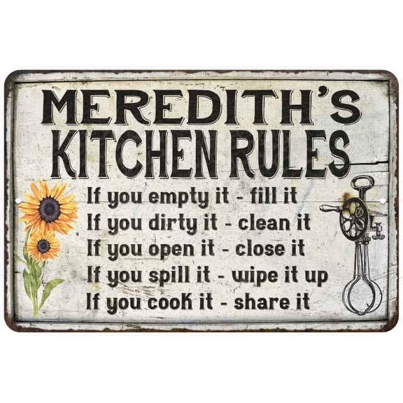 Meredith's Kitchen Rules Chic Sign Vintage Decor 8 x 12 High Gloss Metal 208120032437