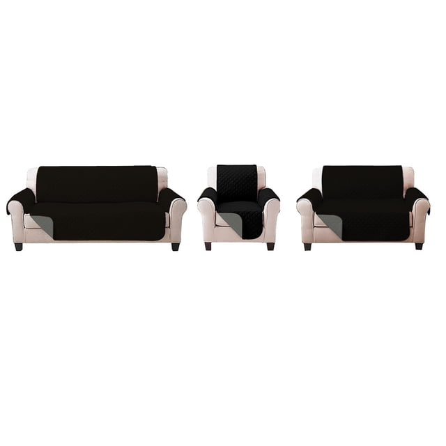 Juego de Protector Cubre Sala Melocotton Doble Vista Capitonado Negro-Gris