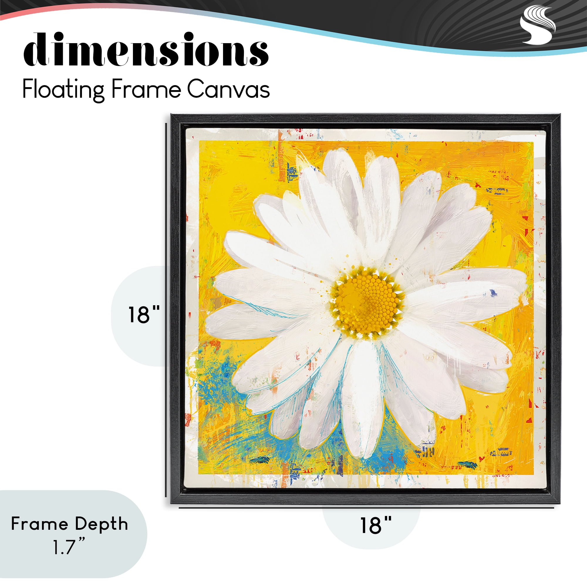 Stupell Industries Violet's Daisy on Yellow Black Framed Floater Canvas Wall Art, design by Porter Hastings