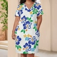 thumbnail image 3 of Blue Hibiscus Floral White Print Women's Summer Short Sleeve Casual Dresses Party Dress, 3 of 5