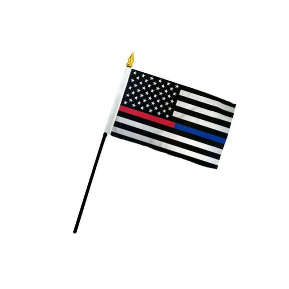 Thin Red/Blue Line USA 4x6in Stick Flag