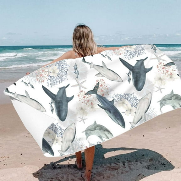 Beach Towel for Kids Adults | Microfiber Lightweight Thin Towels | Oversized Quick Dry Custom Shark Beach Towel for Boys Girls | Sand Free Pool Towels for Beach Travel Pool