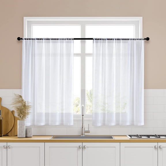 Tier Short Curtains 34x36 Inches, 2 Panels Sheer Voile Drapes for Small Half Windows, Rod Pocket Light Filtering Living Room Bathroom Cafe, White