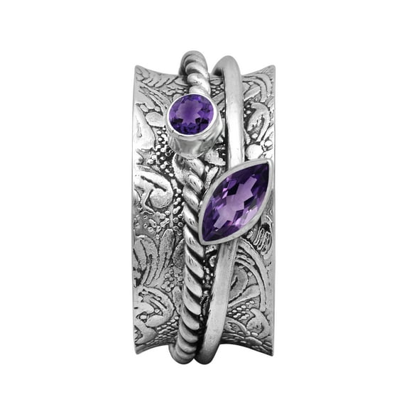 Mooneye Marquise Amethyst Dual Band 925 Sterling Silver Women Valentines Day Gift Spinner Ring