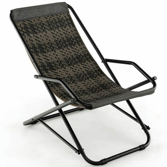 Demifill Outdoor Patio PE Wicker Rocking Chair with Armrests and Metal Frame, Patio Chair for Outdoor, Gray