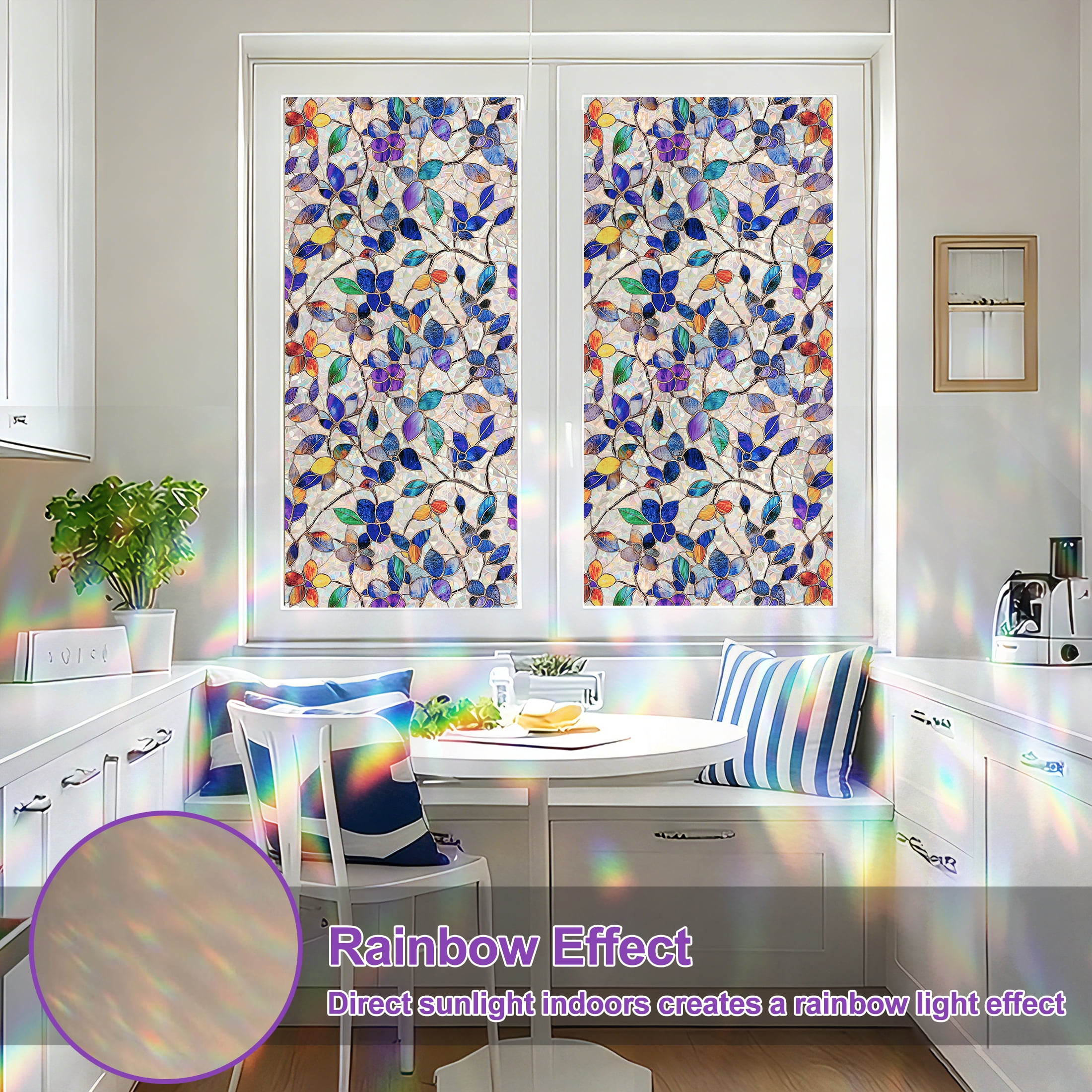 Countewol Window Privacy Film with Installation Tools Home Decorative Colored Glass Window Stickers Reusable electrostatic Rainbow Stickers