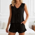 thumbnail image 2 of WAYUTE Womens Shorts Set Casual Summer Outfit Sleeveless Ruffle V Neck Tank Top and Shorts Classic Solid Color Breathable Outfit Sets, 2 of 4