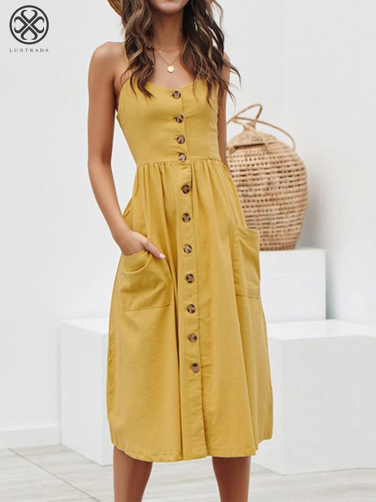 spaghetti strap midi dress flowy