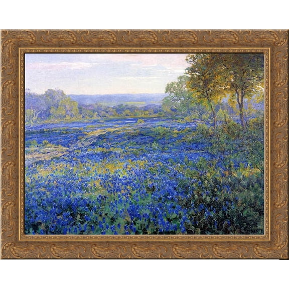 Fields of Bluebonnets 24x20 Gold Ornate Wood Framed Canvas Art by Onderdonk, Robert Julian