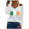 thumbnail image 2 of DDAPJ pyju St Patricks Day Shirt for Women Long Sleeve Cold Shoulder V Neck Green Irish Shamrock T-Shirt Cute Heart Graphic Tees White XL, 2 of 4