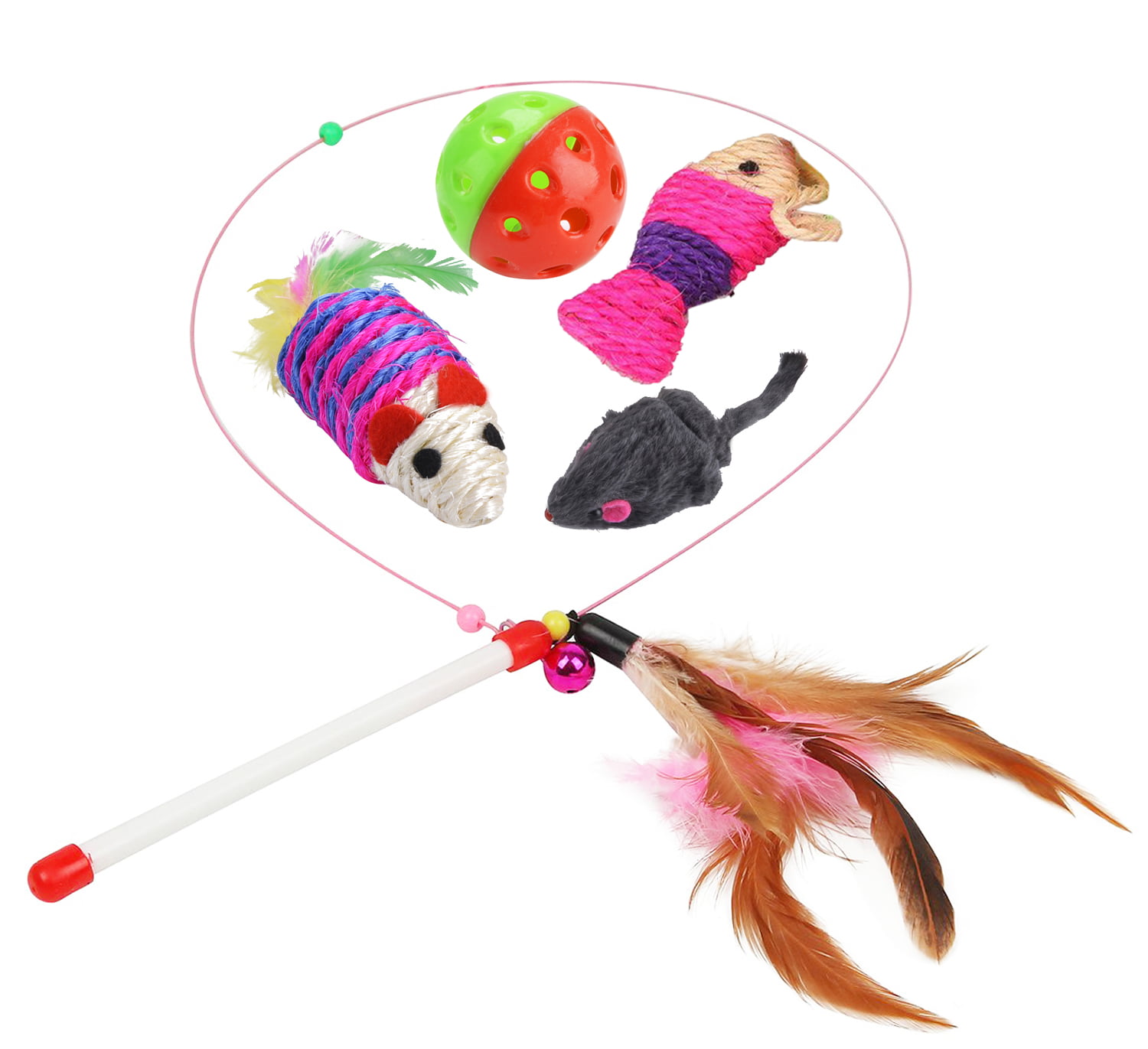 1x pet cat feather round plush ball mouse scratching chew toy with catnip Pop CA 