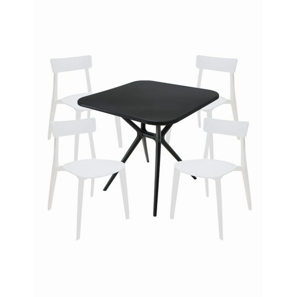 CONJUNTO DE EXTERIOR MESA LODI NEGRO Y SET DE 4 SILLAS BRIANZA BLANCO