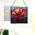 thumbnail image 4 of Poppy Flower Stained Glass Panel Suncatcher Square Window Hanging, 8 Inch Real Glass Decorative Art Sun Catcher for Home, Gift, and Garden Decor 78OR10, 4 of 6