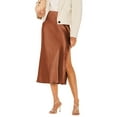 thumbnail image 2 of Skirt for Women Midi Length High Waist Silk Satin Elasticized Cheetah Casual Ladies Skirts Brown M, 2 of 6