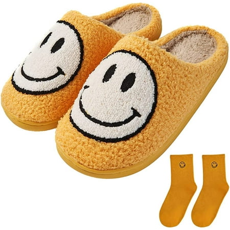 

QWZNDZGR Women s Men s Retro Face Slippers Comfy Warm Plush Slip-On House Slipper for Winter Indoor Soft Cushion Non-slip Fluffy Slides Slippers