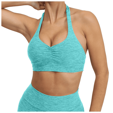 Fulorrnie Bras for Women Supportive Wirefree Lift Comfort Yoga Sports Workout Gym Seamless Convertible Halter Bra Sky Blue L