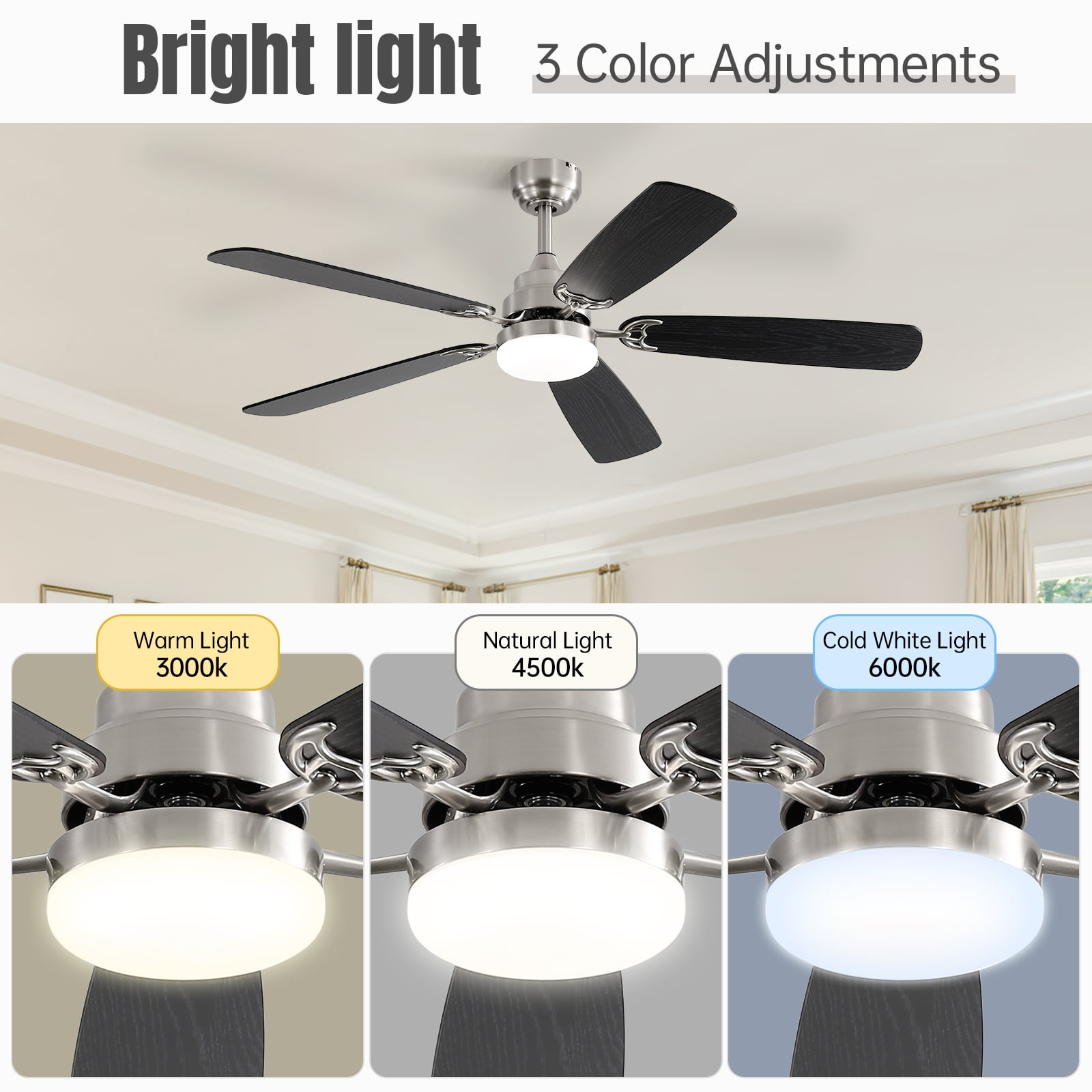 Sofucor 52" Ceiling Fan with Dual Blade Finish, Modern, LED Light, Downrod Mount, Indoor