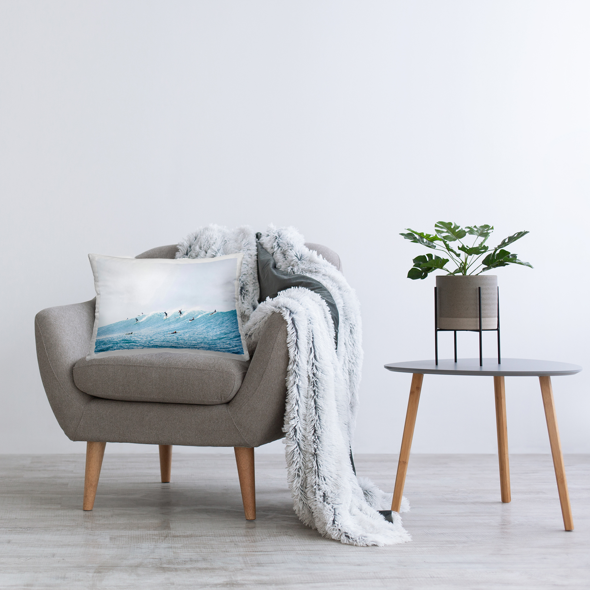 Stupell Industries Blue Wave Surfers Decorative Printed Throw Pillow Design by Sisi and Seb.