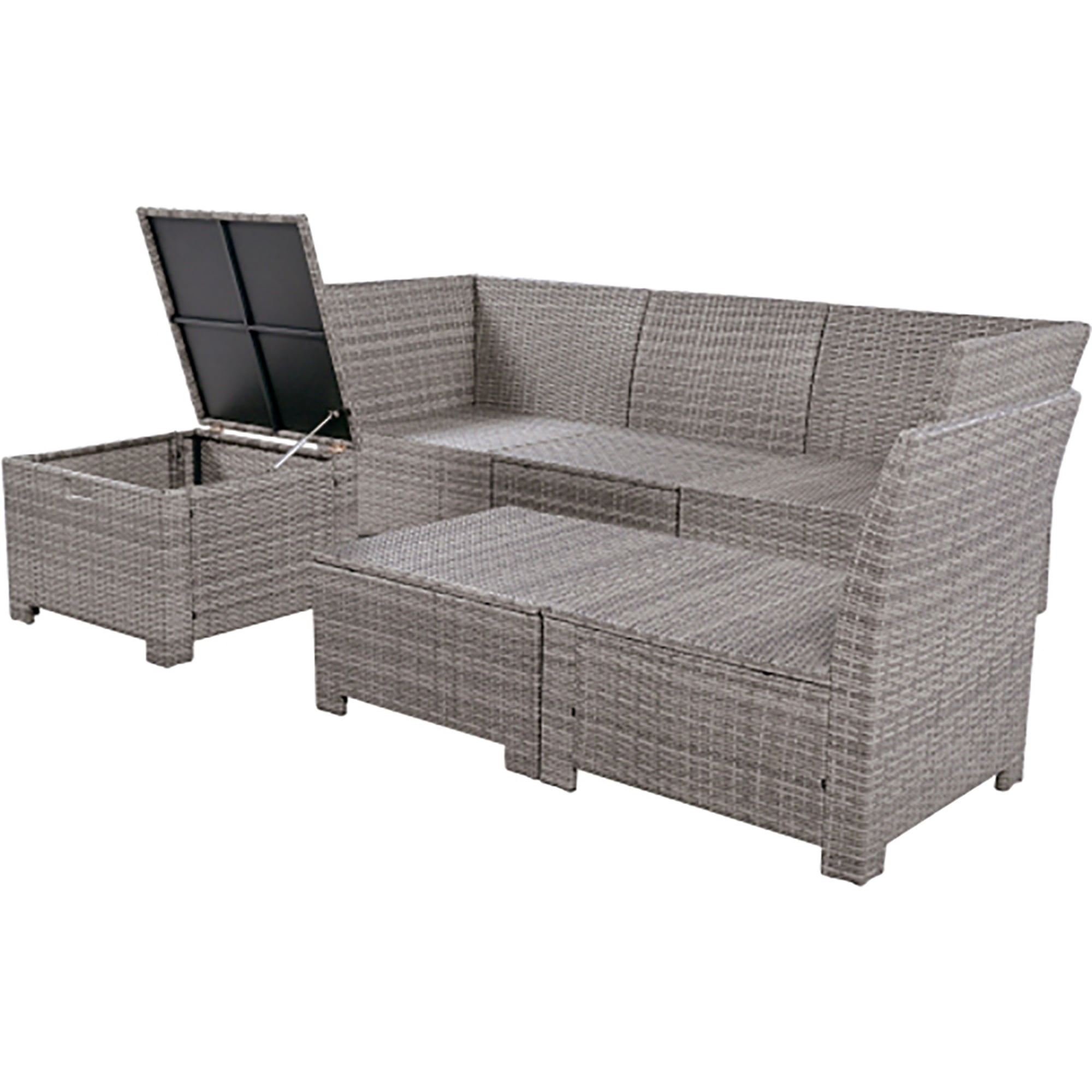 Kadyn 6-Piece Outdoor Sofa Set, PE Wicker Rattan Sofa with 2 Corner Chairs, 2 Single Chairs, 1 Ottoman and 1 Storage Table, All-weather Conversational Furniture, Beige