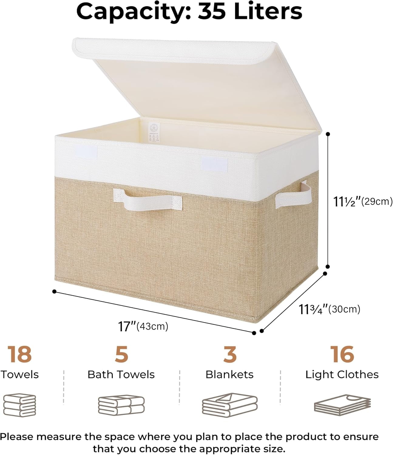 GRANNY SAYS Extra Large Storage Boxes with Lids, Decorative Storage Bins, Shelf Baskets, Clothes Storage and Organization, White/Khaki, 2-Pack