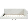 thumbnail image 4 of Full Size Platform Bed with USB Ports and LED Belt, Upholstered Daybed Sofa Bed with L-Shape Headboard, Modern Platform Bed Frame, for Bedroom Guest Room, No Box Spring Required, White, 4 of 9