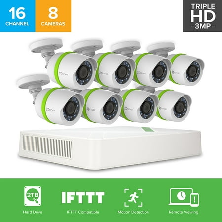 EZVIZ 3MP Outdoor Security Camera System, 8 HD Weatherproof Cameras, 16 Channels with 2TB