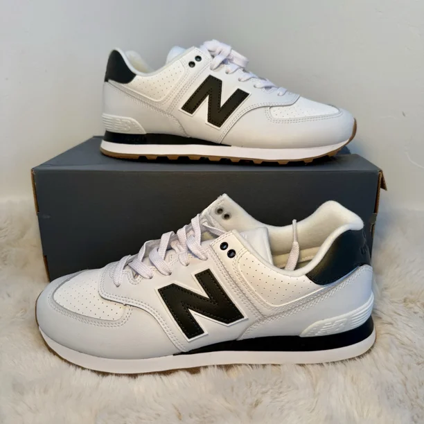 New Balance U574FBS White Grey All Leather Men's Athletic Sneakers Size 9.5M DS