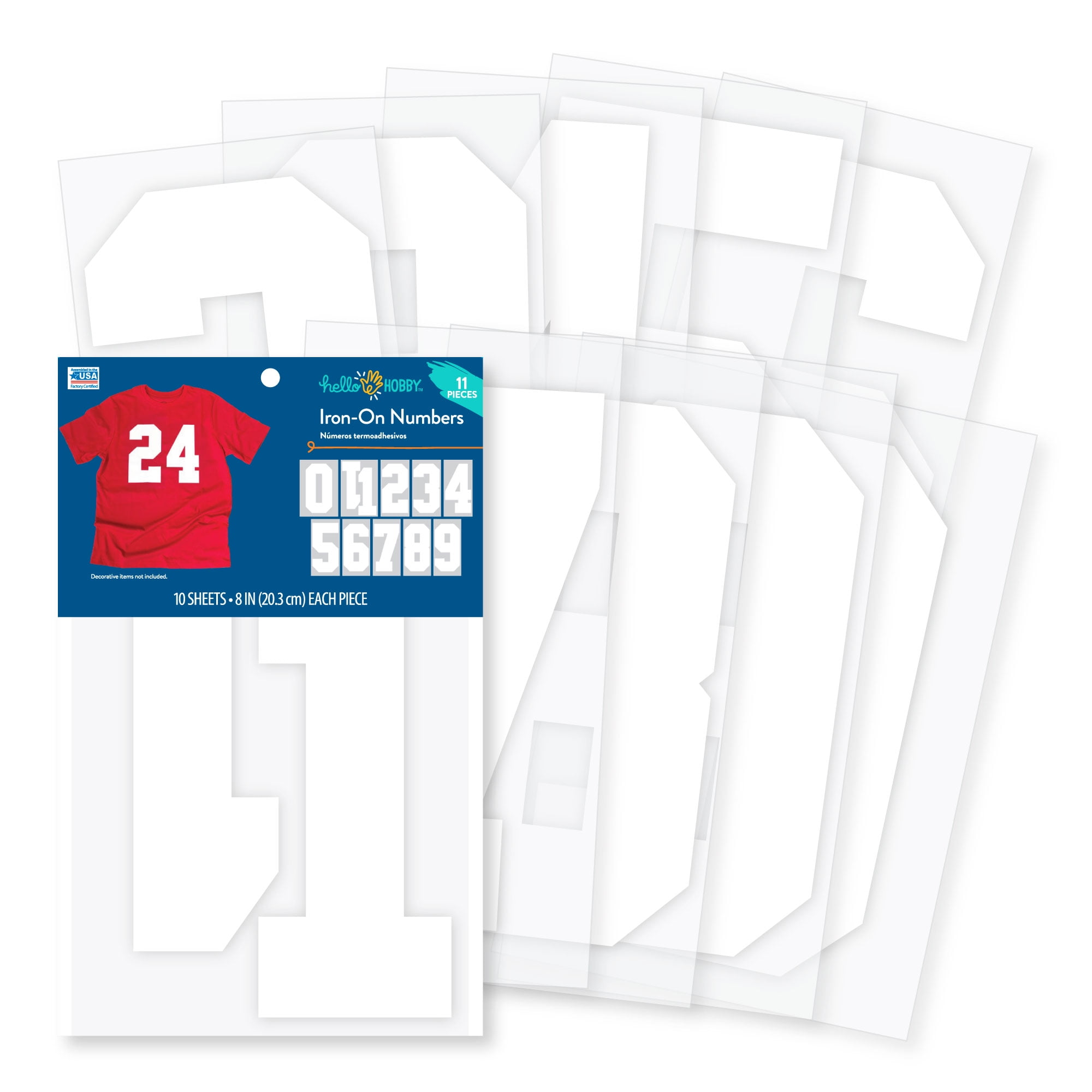 Hello Hobby 8 inch Polyvinyl Varsity Iron-on Numbers, White