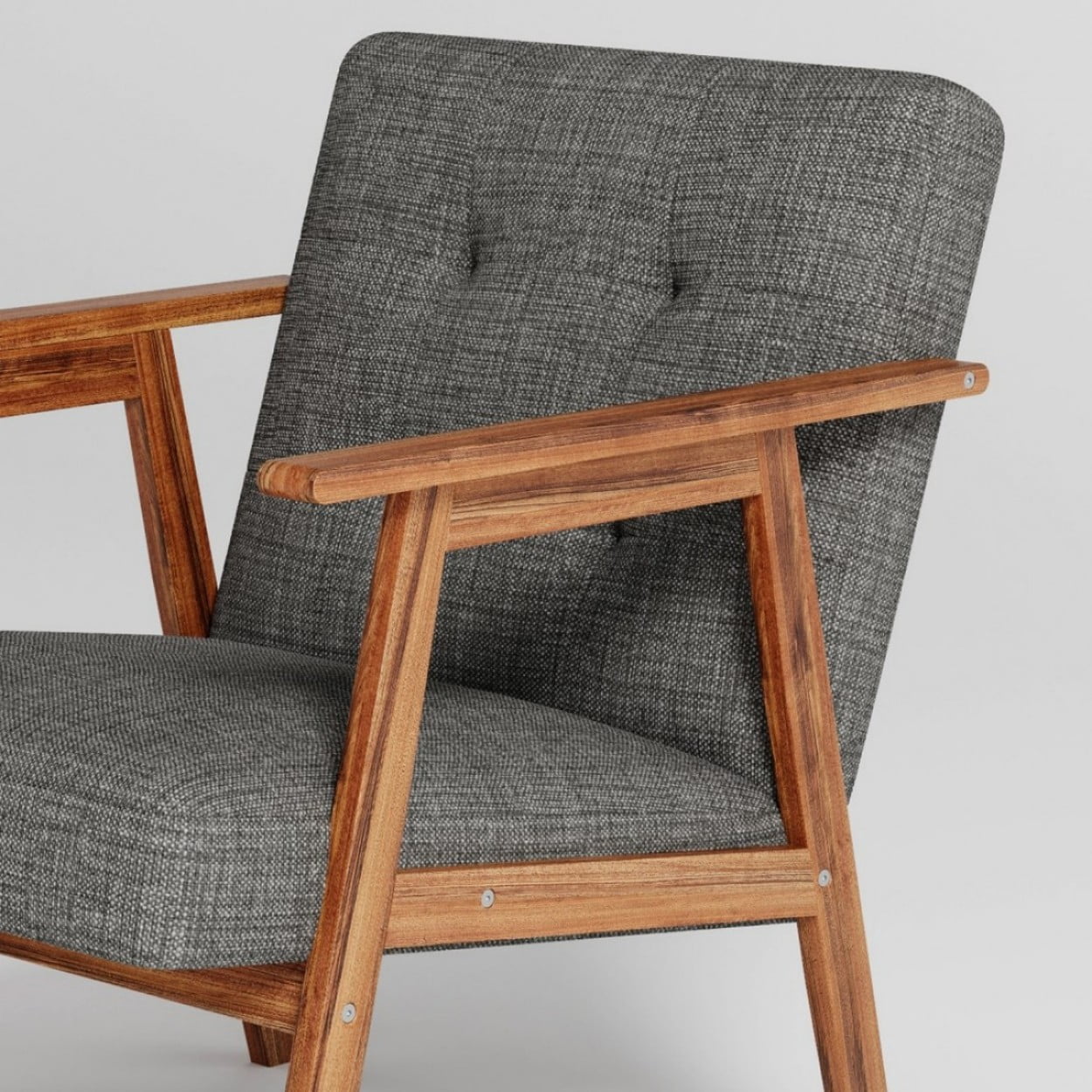 Modern Accent Chair, Fabric Upholstered Armchair with Tufted Details and Wooden Frame, Light Gray Lounge Chair for Living Room, Bedroom & Office, Gray