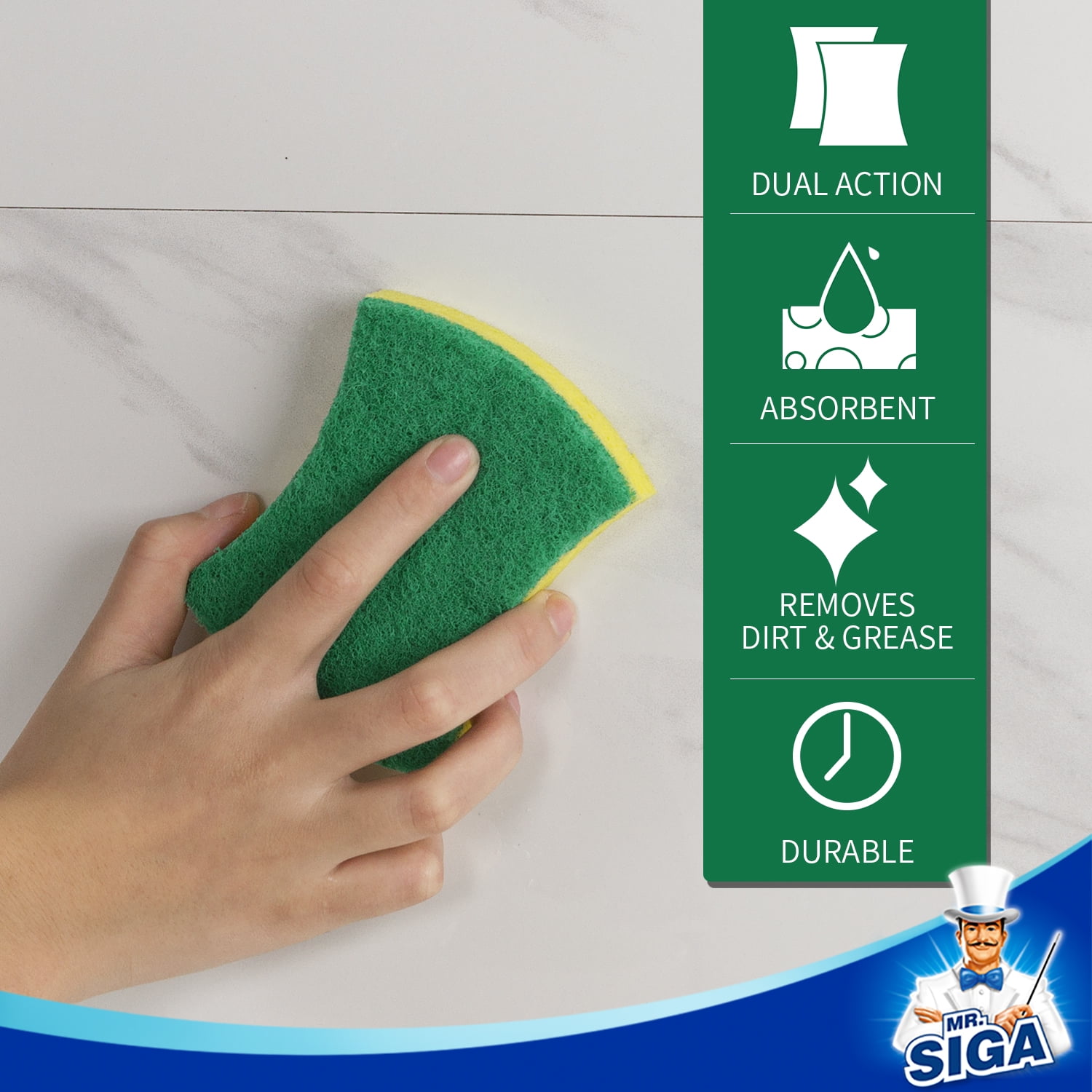 MR.SIGA Non-Scratch Cellulose Scrub Sponge, Dual-Sided Dishwashing