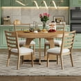 thumbnail image 3 of Harper & Bright Designs Farmhouse Extendable Round Dining Set for 4, Wood Round Kitchen Table with Leaf, 4 Upholstered Chairs for Dining Room, Natural, 3 of 17