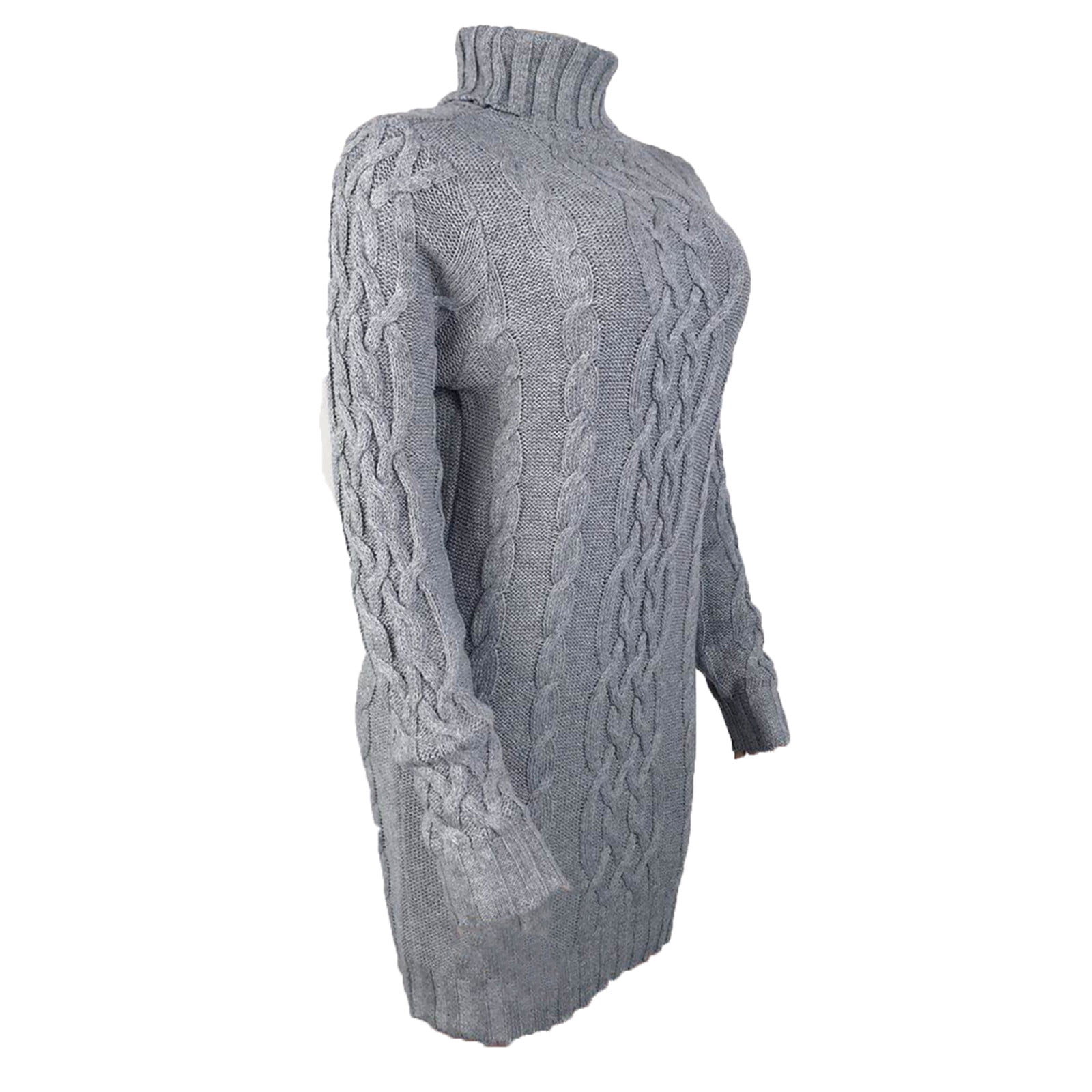 Sweater for Women Cable Knitted Long Sleeve Turtleneck Knitted Mini Dress Casual Slim Trendy Outfits