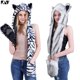 thumbnail image 5 of Gorro de felpa con estampado de leopardo y Lobo para hombre y mujer, bufanda con patas, guantes gruesos, cálidos, 3 en 1, Invierno, 5 of 6
