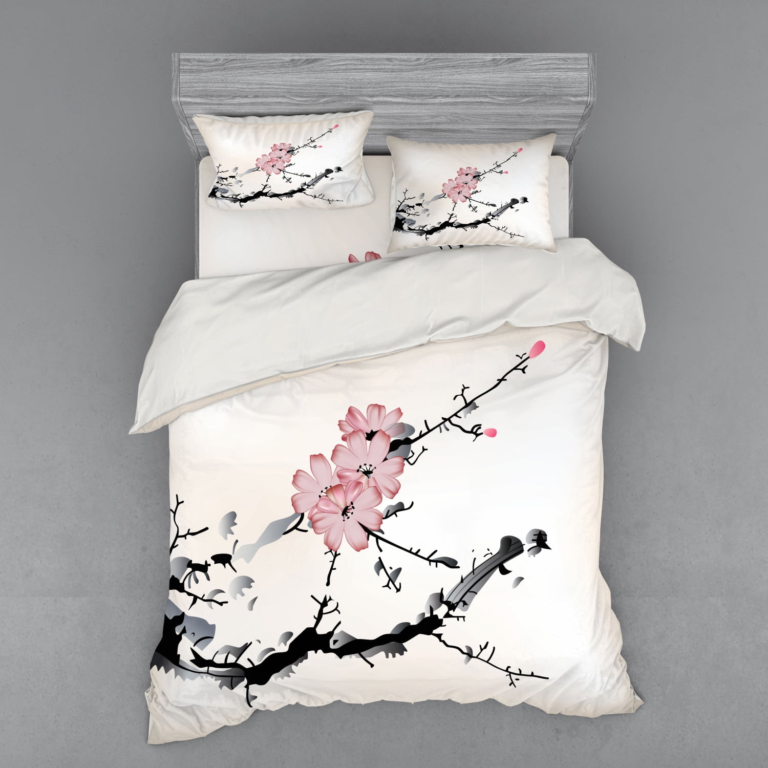 Japanese Duvet Cover Set, Watercolors Illustration Traditional Native