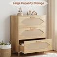 thumbnail image 6 of 3-Drawer Dresser for Bedroom - Rattan Modern Wood Oak Storage Chest, Versatile Organizer for Kids' Bedroom, Living Room, Hallway, 6 of 6