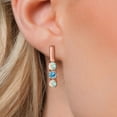 thumbnail image 3 of Gem Stone King 18K Rose Gold Plated Silver Simulated White Opal and Swiss Blue Topaz Drop Dangle Earrings for Women | 1.65 Cttw | Gemstone October Birthstone | Round Cabochon 5MM, 3 of 6