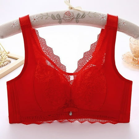 Elvqul Womens Wirefree Bras Nylon Underwire Plus Size Bralette Breathable Lace Underwear Red Bras