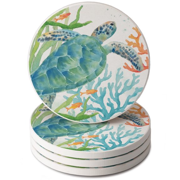 Thirstystone Sea Life Serenade 4-Pack Round Absorbent Stone Coasters